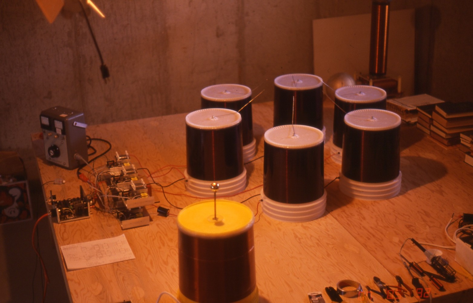 1992 3-phase Tesla coil sytem setup with 6 resonators