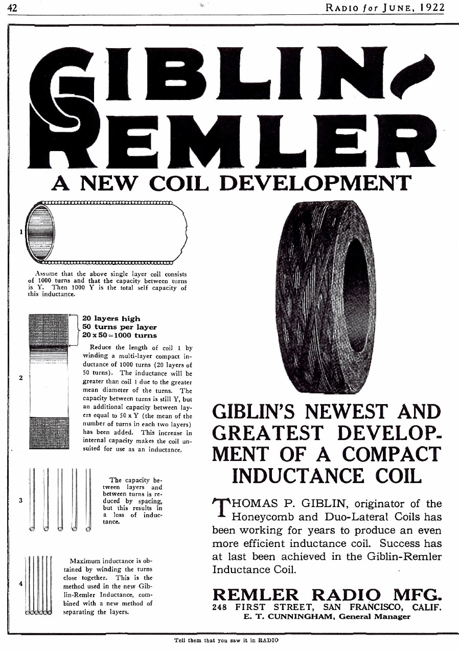 Giblin-Remler advertisement Radio June 1922 p42