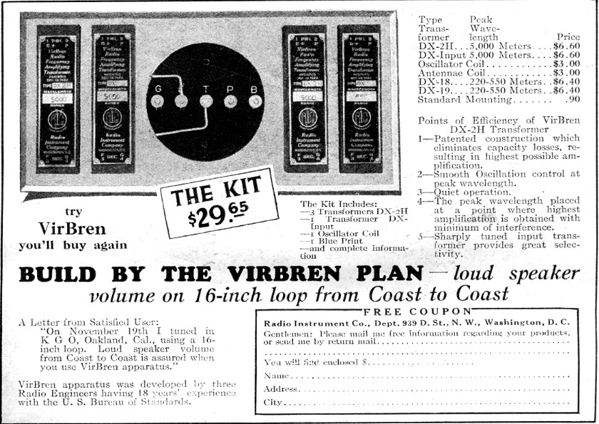 Radio Instrument Co ad PR January 1925
